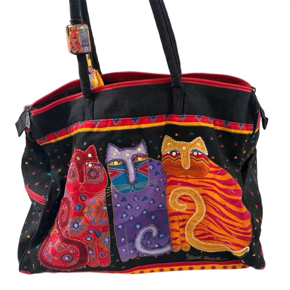 Vintage Laurel Burch Totes Friends Travel Bag Footed Cats Colorful